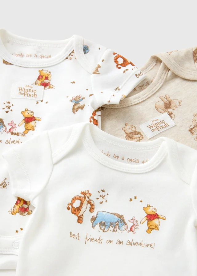 Disney 3 Pack Baby Cream Winnie The Pooh Bodysuits (0-23mths)