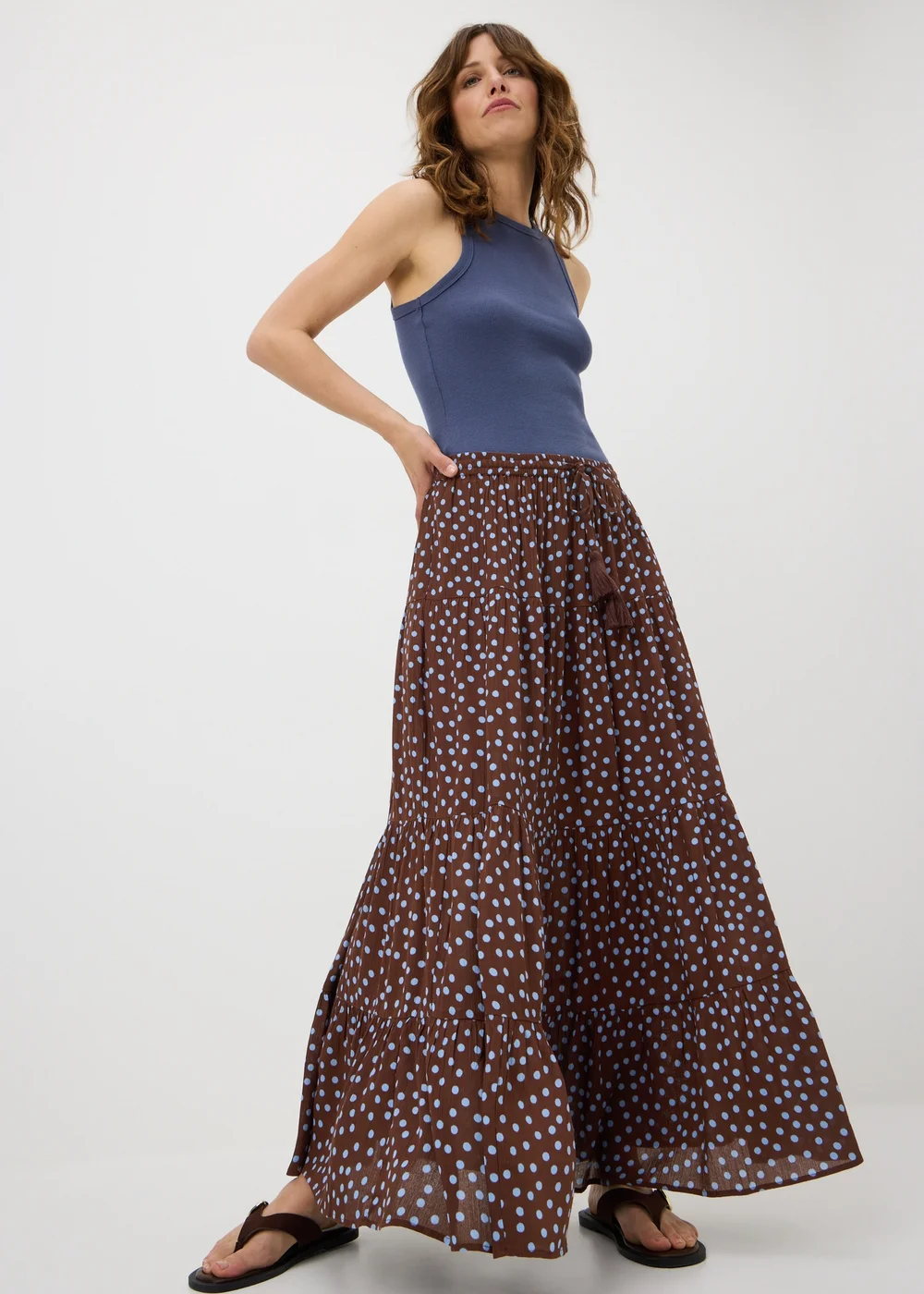 Blue Spot Print Cheesecloth Maxi Skirt - 22 Image 1