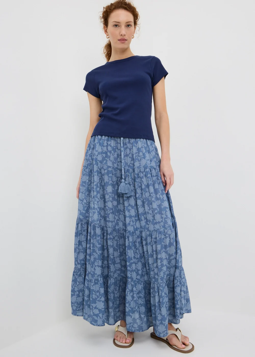 Blue Floral Tiered Maxi Skirt - 12 Image 1