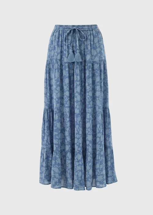 Blue Floral Tiered Maxi Skirt - 12 Image 4