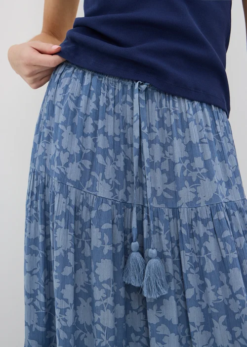 Blue Floral Tiered Maxi Skirt - 12 Image 3