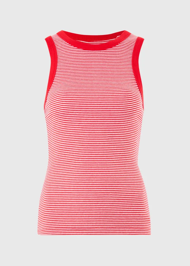 Red Striped High Neck Ribbed Vest