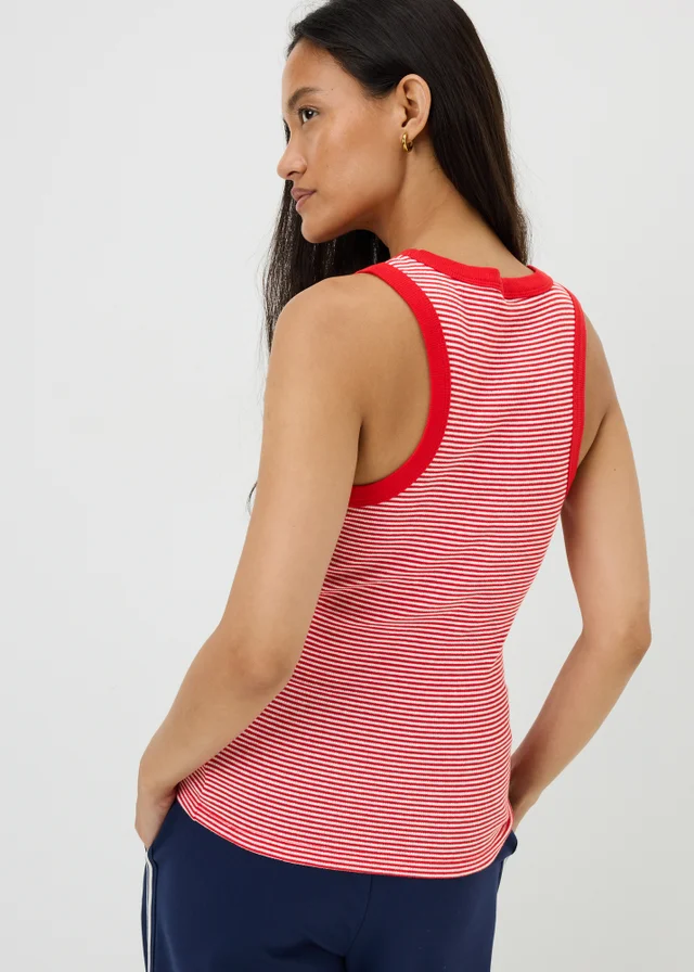 Red Striped High Neck Ribbed Vest