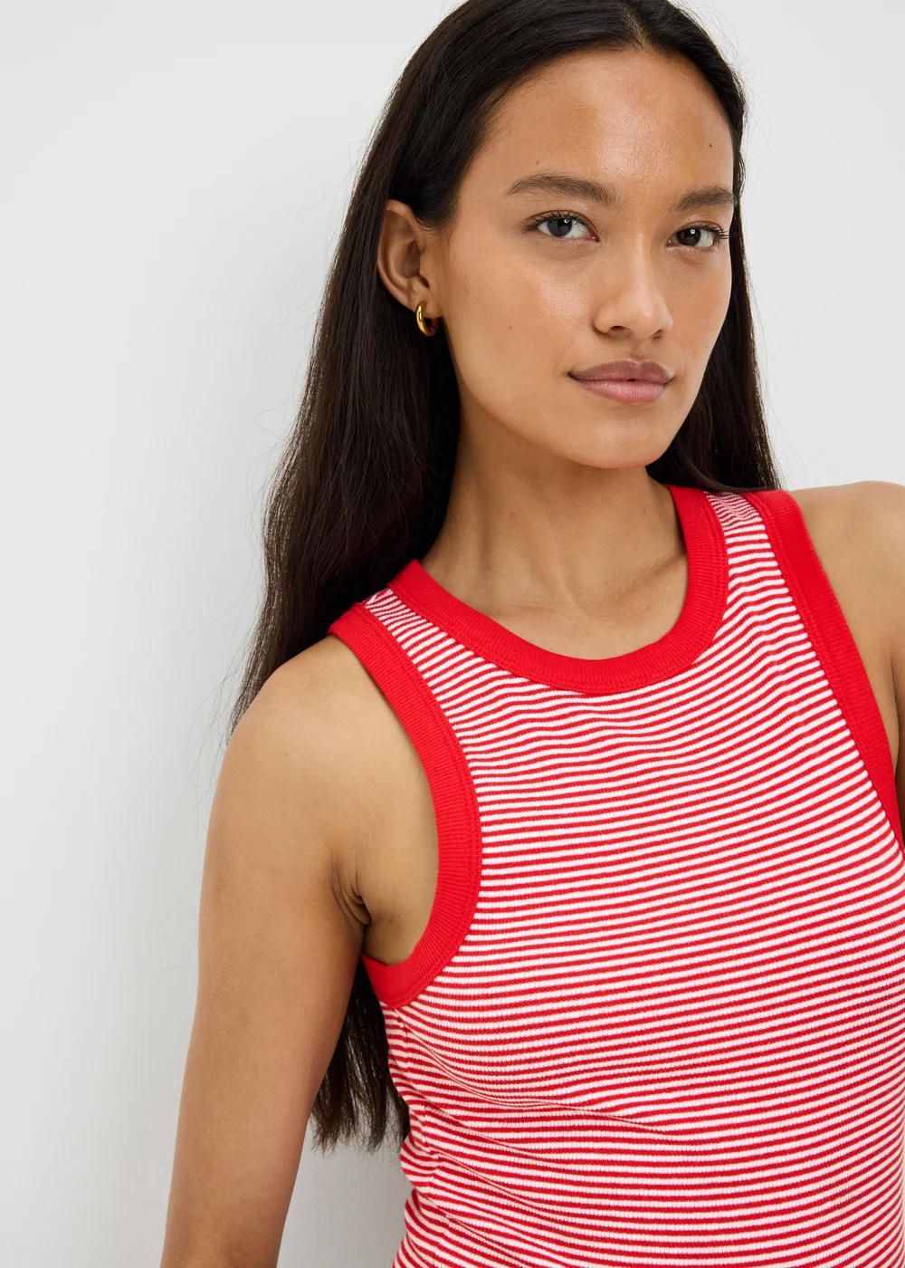 Red Striped High Neck Ribbed Vest - 12 Image 2