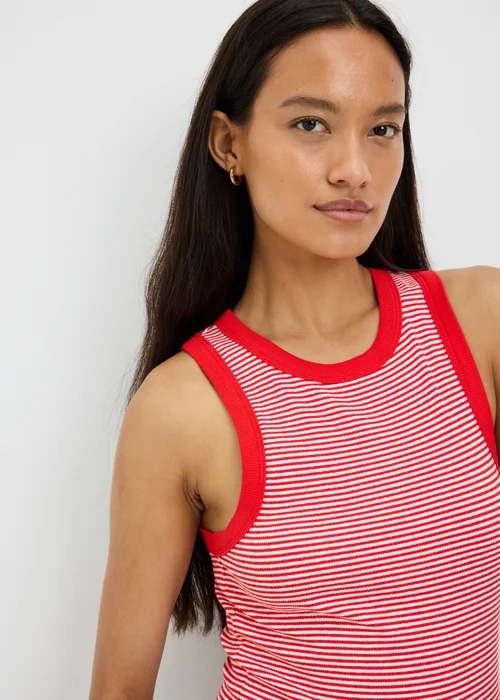 Red Striped High Neck Ribbed Vest - 12 Image 2