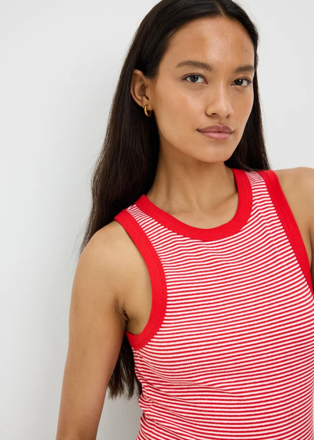 Red Striped High Neck Ribbed Vest