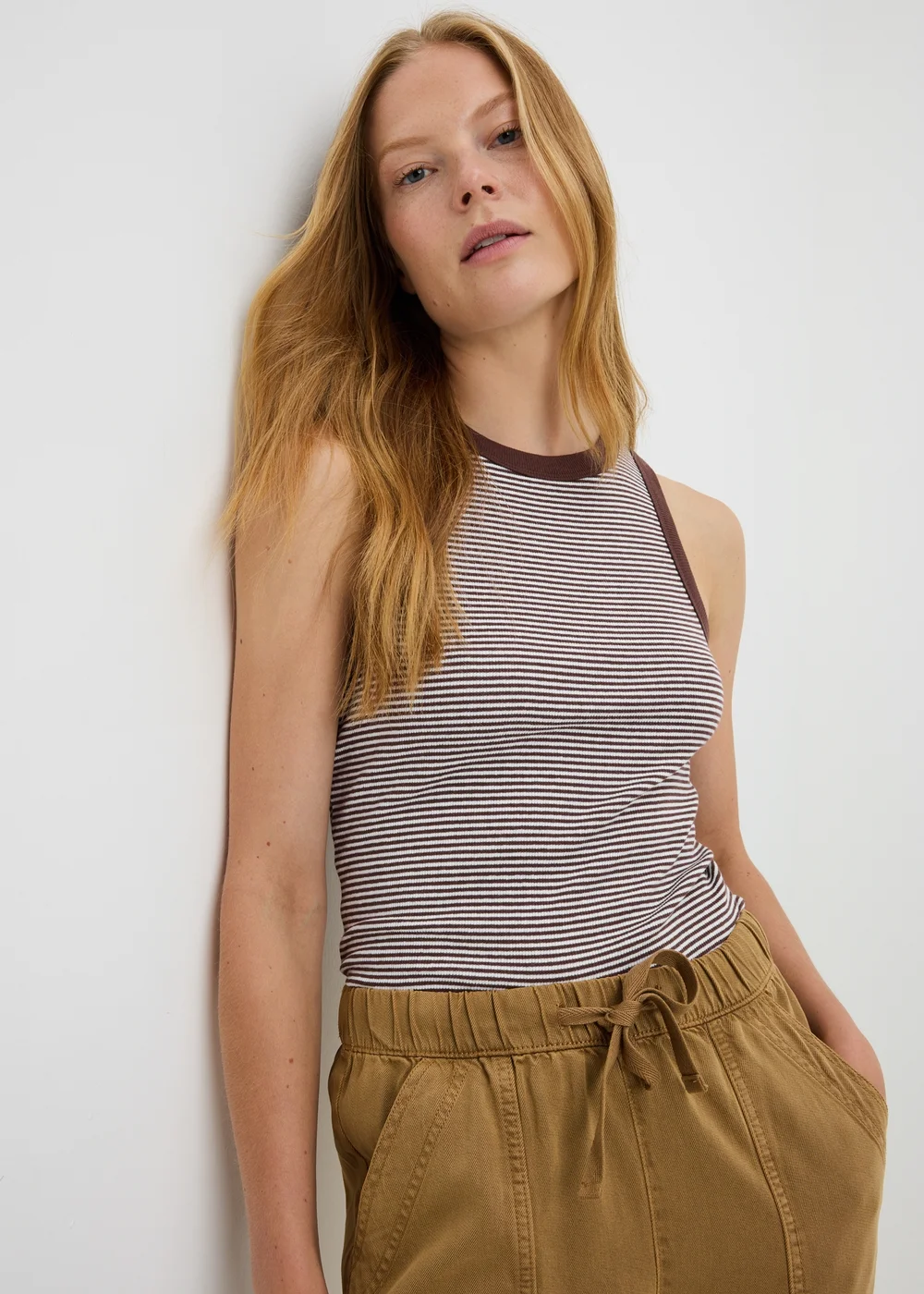 Chocolate Brown Stripe Ribbed Racer Top - 8 Image 1