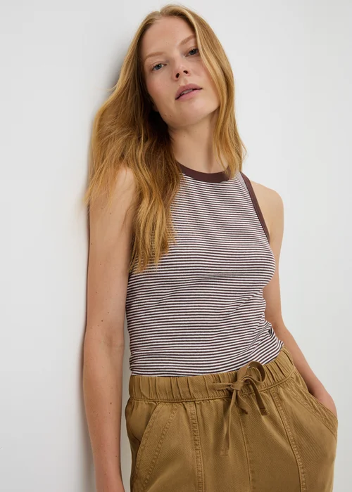 Chocolate Brown Stripe Ribbed Racer Top - 8 Image 1