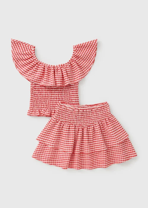 Girls Red Gingham Top & Skirt Set (7-15yrs) - 7 Yrs Image 1
