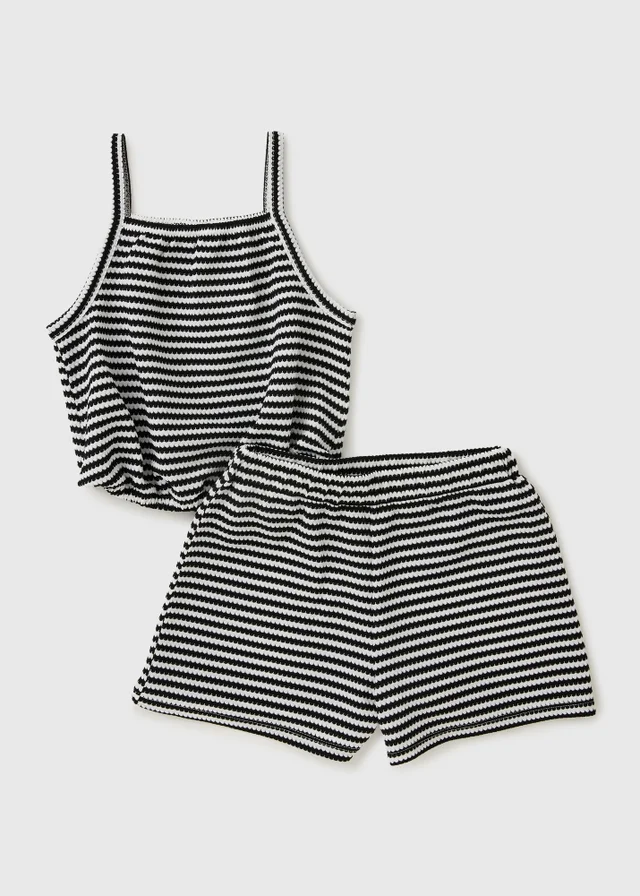 Girls Black Stripe Vest & Short Set (7-15yrs)