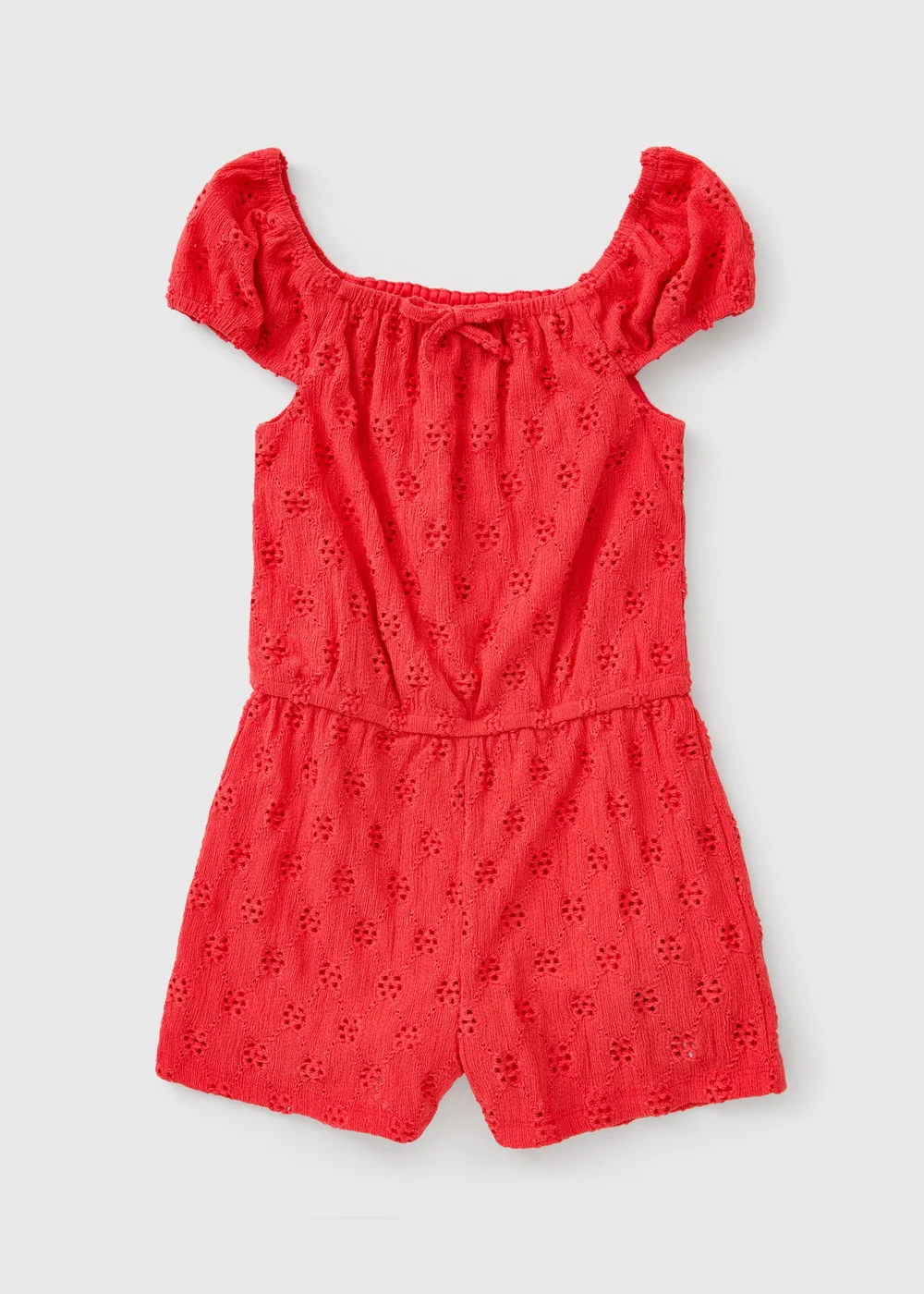 Girls Red Broderie Playsuit (7-15yrs) - 7 Yrs Image 1