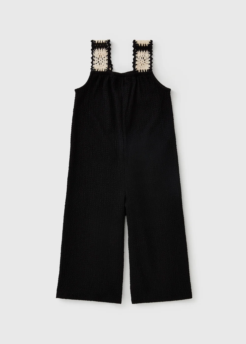 Girls Black Crinkle Crochet Jumpsuit (7-15yrs) - 7 Yrs Image 1