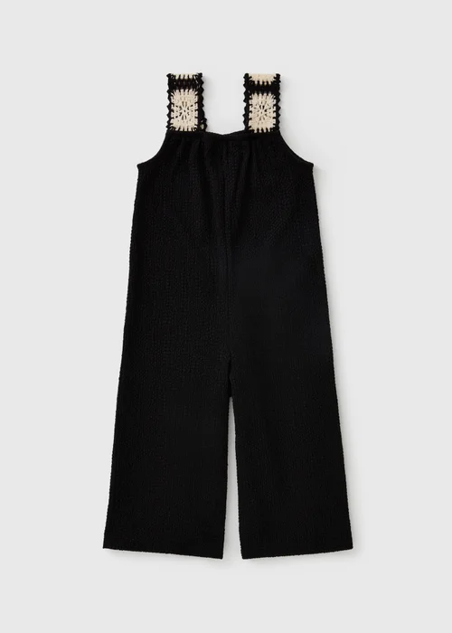 Girls Black Crinkle Crochet Jumpsuit (7-15yrs) - 7 Yrs Image 1