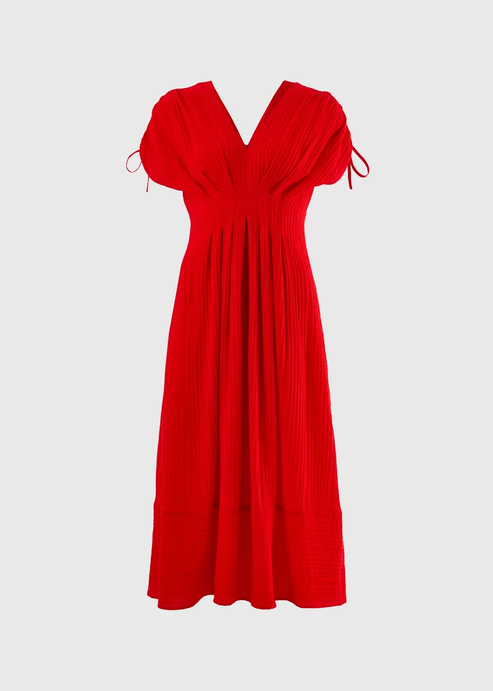 Red Textured Cinched Waist Midaxi Dress - 8 Image 4