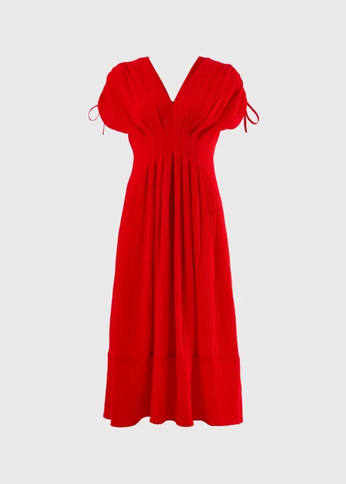 Red Textured Cinched Waist Midaxi Dress - 8 Image 4