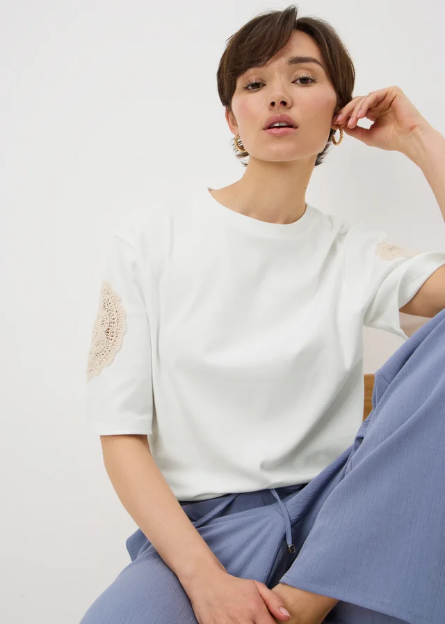 Ivory Crochet Patch T-Shirt