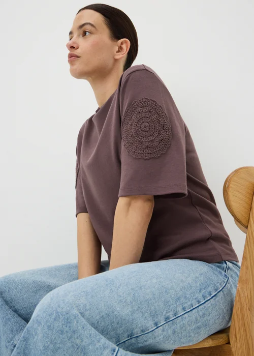 Chocolate Brown Crochet Patch T-Shirt - 12 Image 3