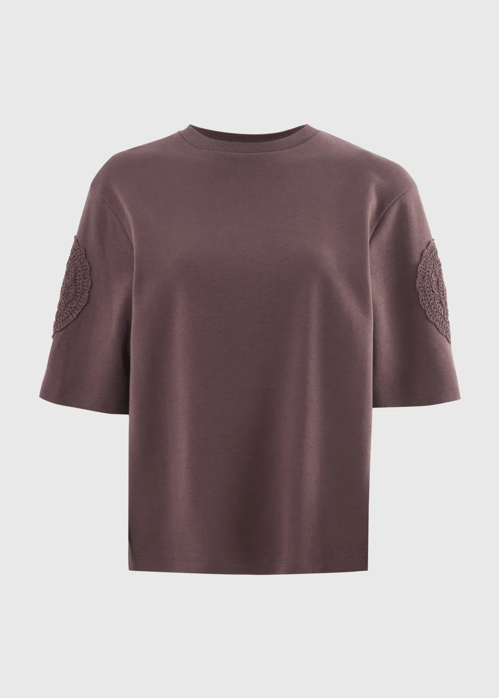Chocolate Brown Crochet Patch T-Shirt - 12 Image 4