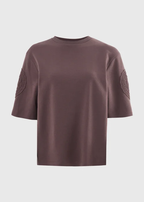Chocolate Brown Crochet Patch T-Shirt - 12 Image 4