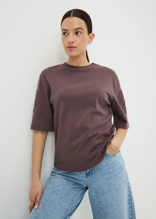 Chocolate Brown Crochet Patch T-Shirt - 12 Image 1