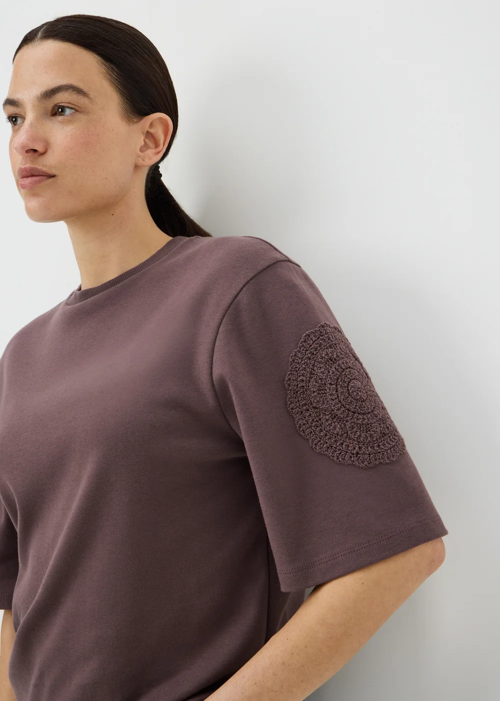 Chocolate Brown Crochet Patch T-Shirt - 12 Image 2