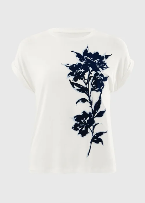 White Flocked Floral T-Shirt - 8 Image 4