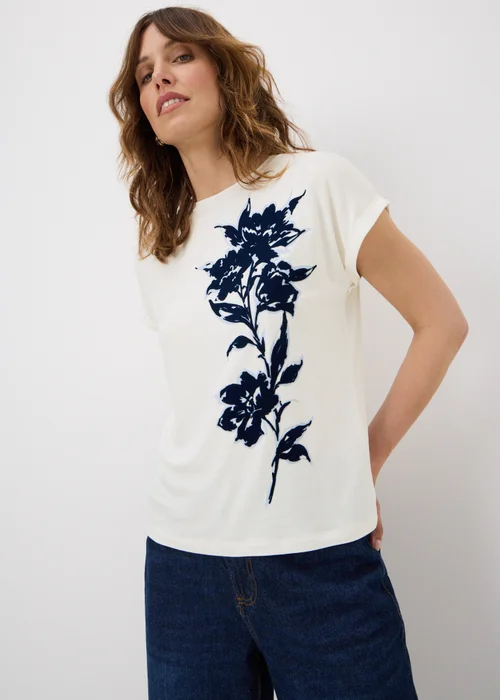 White Flocked Floral T-Shirt - 8 Image 1