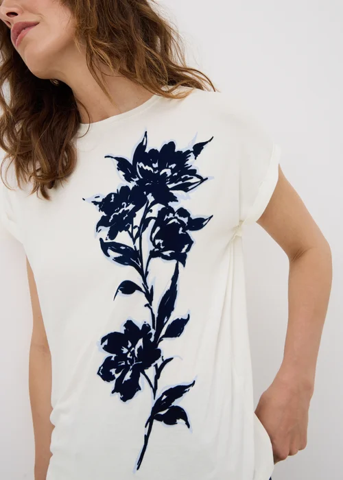 White Flocked Floral T-Shirt - 8 Image 3
