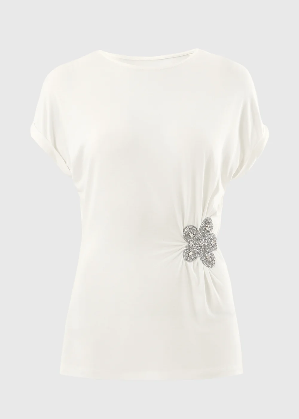 White Embellished Flower Waist Top - Size 8 Image 4