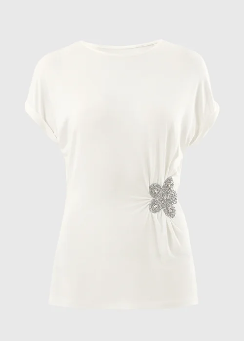 White Embellished Flower Waist Top - Size 8 Image 4