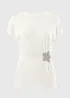 White Embellished Flower Waist Top - Size 8 Image 4