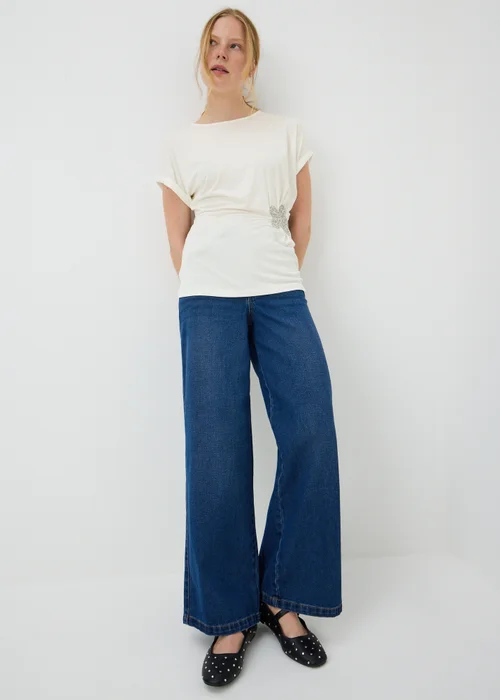 White Embellished Flower Waist Top - Size 8 Image 2