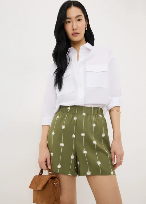 Papaya Petite Khaki Palm Tree Elasticated Shorts - 6 Image 1