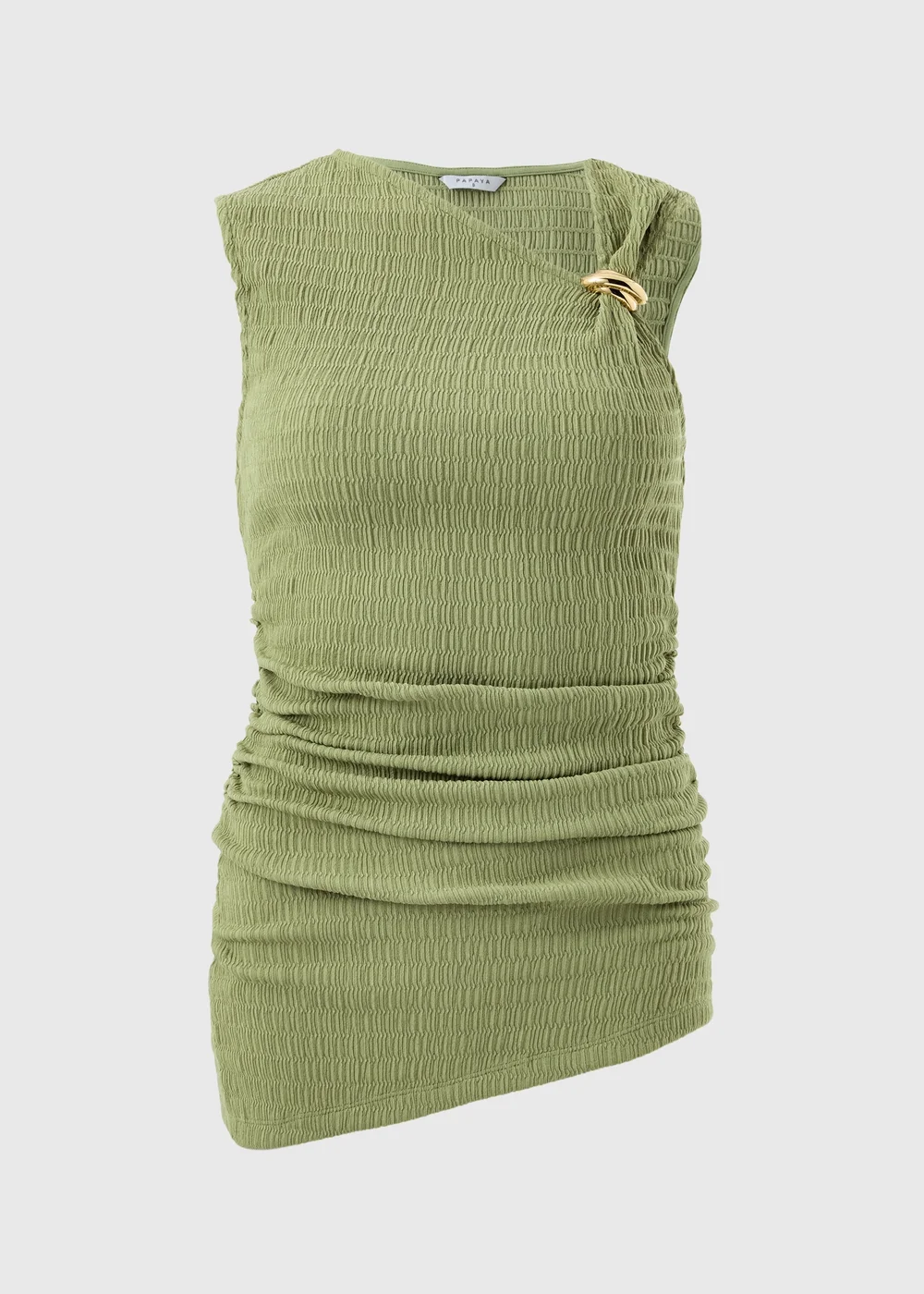 Olive Textured Asymmetric Sleeveless Co Ord Top - 8 Image 1