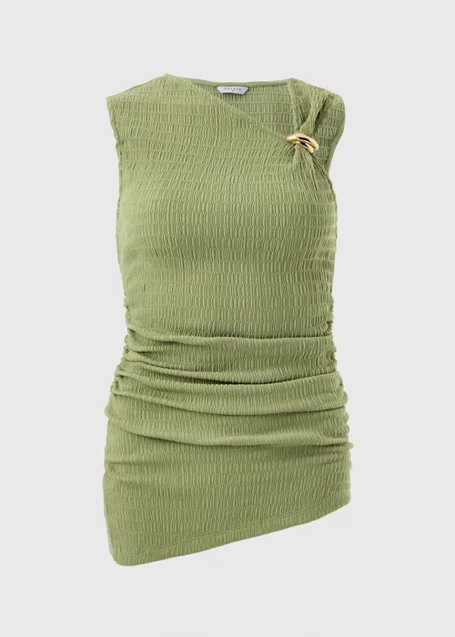 Olive Textured Asymmetric Sleeveless Co Ord Top - 18 Image 4
