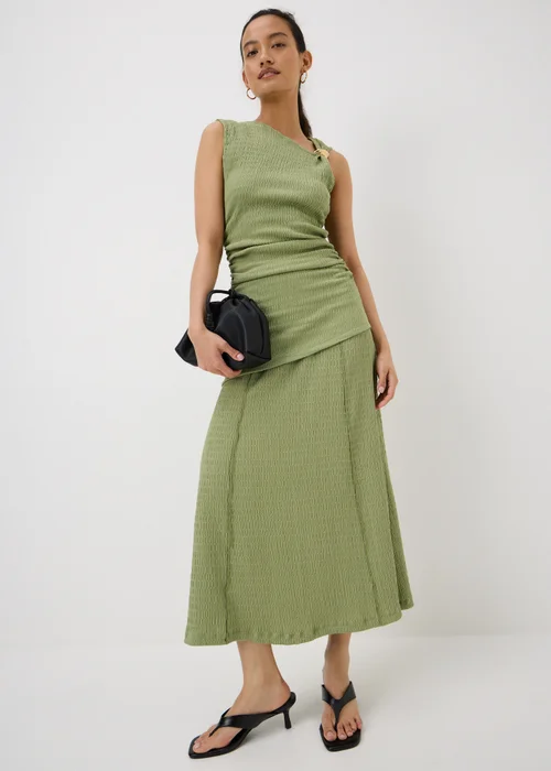 Olive Textured Asymmetric Sleeveless Co Ord Top - 18 Image 1