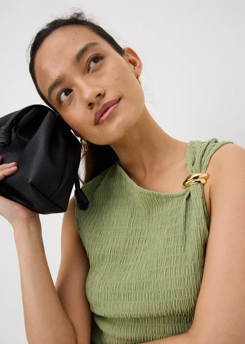 Olive Textured Asymmetric Sleeveless Co Ord Top - 18 Image 3