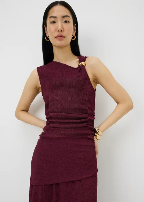 Berry Textured Asymmetric Sleeveless Co Ord Top - 10 Image 1