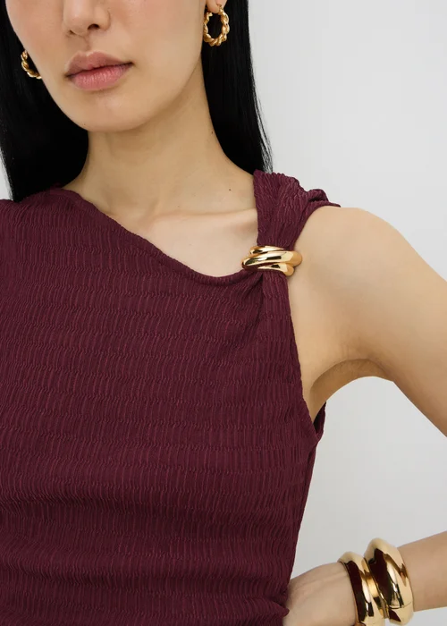 Berry Textured Asymmetric Sleeveless Co Ord Top - 10 Image 2