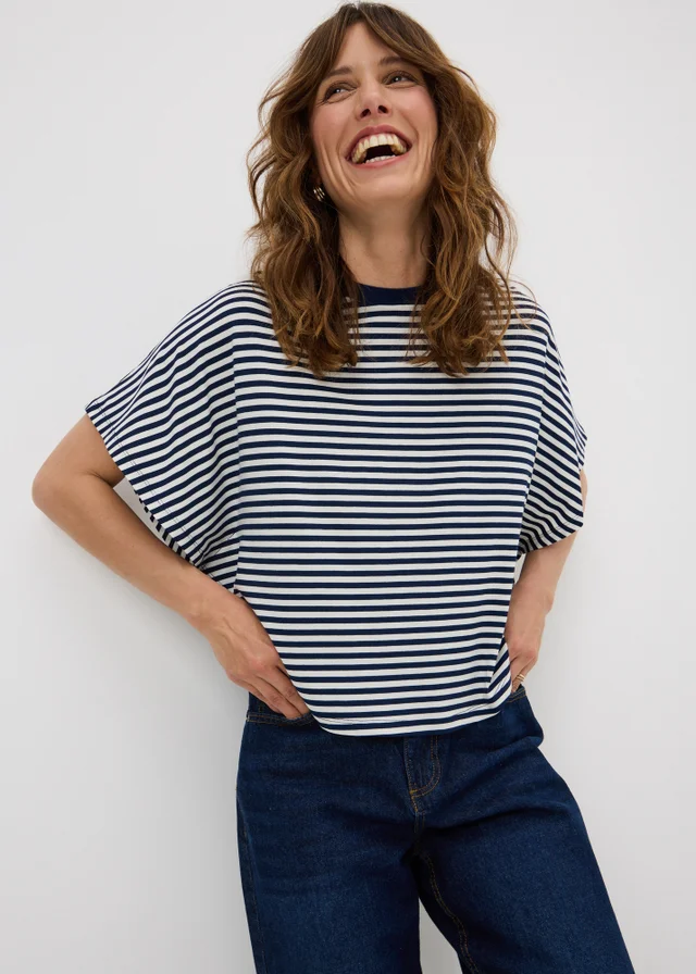 Navy Stripe Cape Sleeve Top