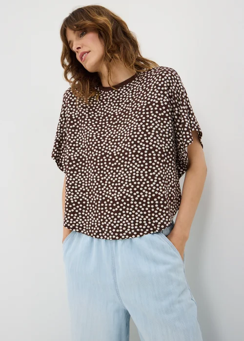 Chocolate Brown Spot Print Cape Sleeve Top - 8 Image 1