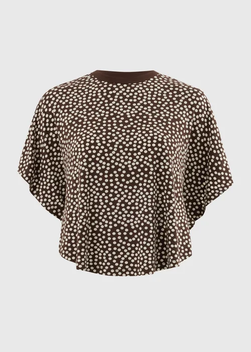 Chocolate Brown Spot Print Cape Sleeve Top - 8 Image 3