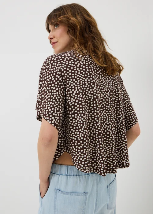 Chocolate Brown Spot Print Cape Sleeve Top - 8 Image 2