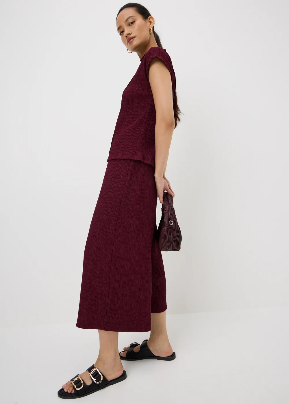 Berry Textured Culotte Co Ord Trousers - 8 Image 1