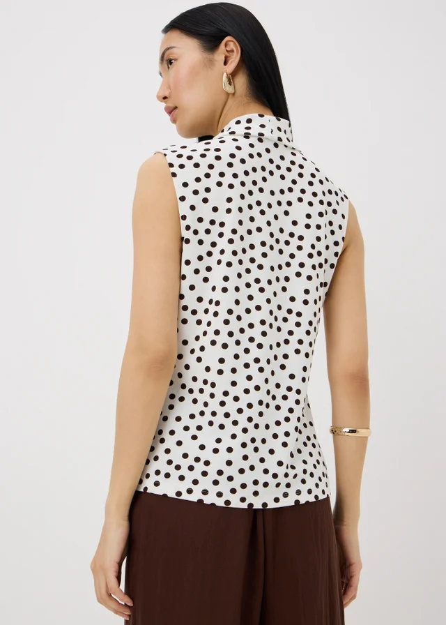 Cream Polka Dot Scarf Neck Vest Top