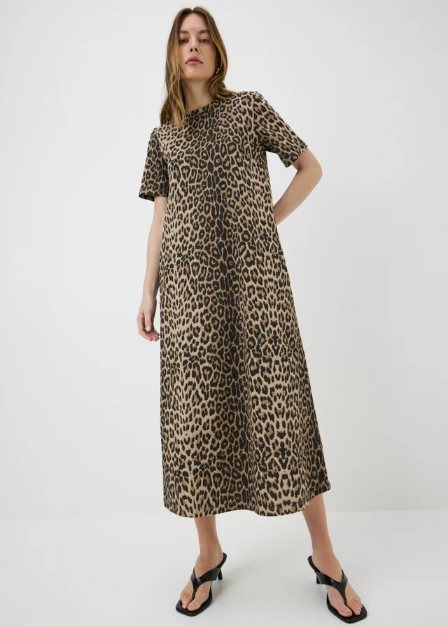 Brown Animal Print Midaxi T-Shirt Dress