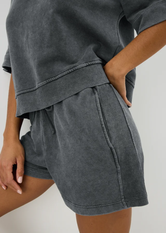 Charcoal Acid Wash Co Ord Jogging Shorts