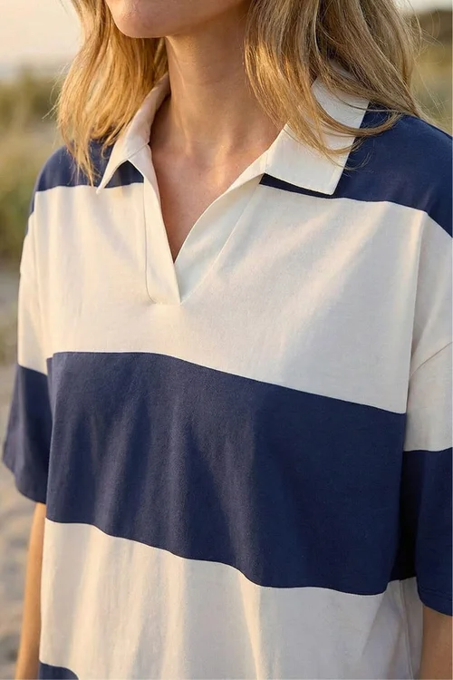Roman Navy Collared Stripe T-Shirt - 10 Image 4