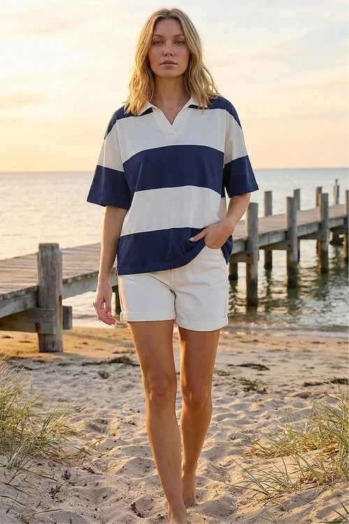 Roman Navy Collared Stripe T-Shirt - 10 Image 2
