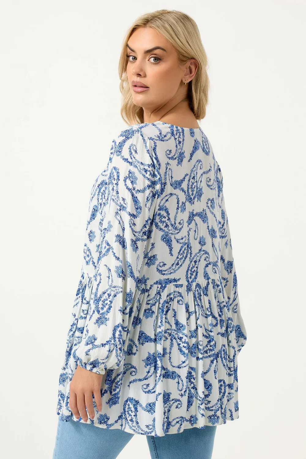 Yours Curve Blue Paisley Print Ruffle Blouse - 14 Image 3